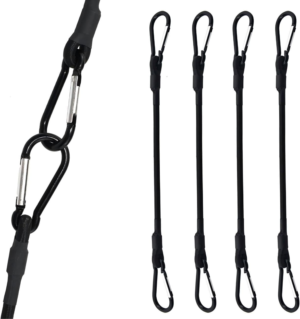 4 Pcs 24 Inch Adjustable Bungee Cords with Hooks, Upgraded Heavy Duty Straps Strong Elastic Rope Locks onto Anchor Points of Luggage Rack/Cargo/Camping/RV/Truck/Bike/Hand Carts etc (Black)