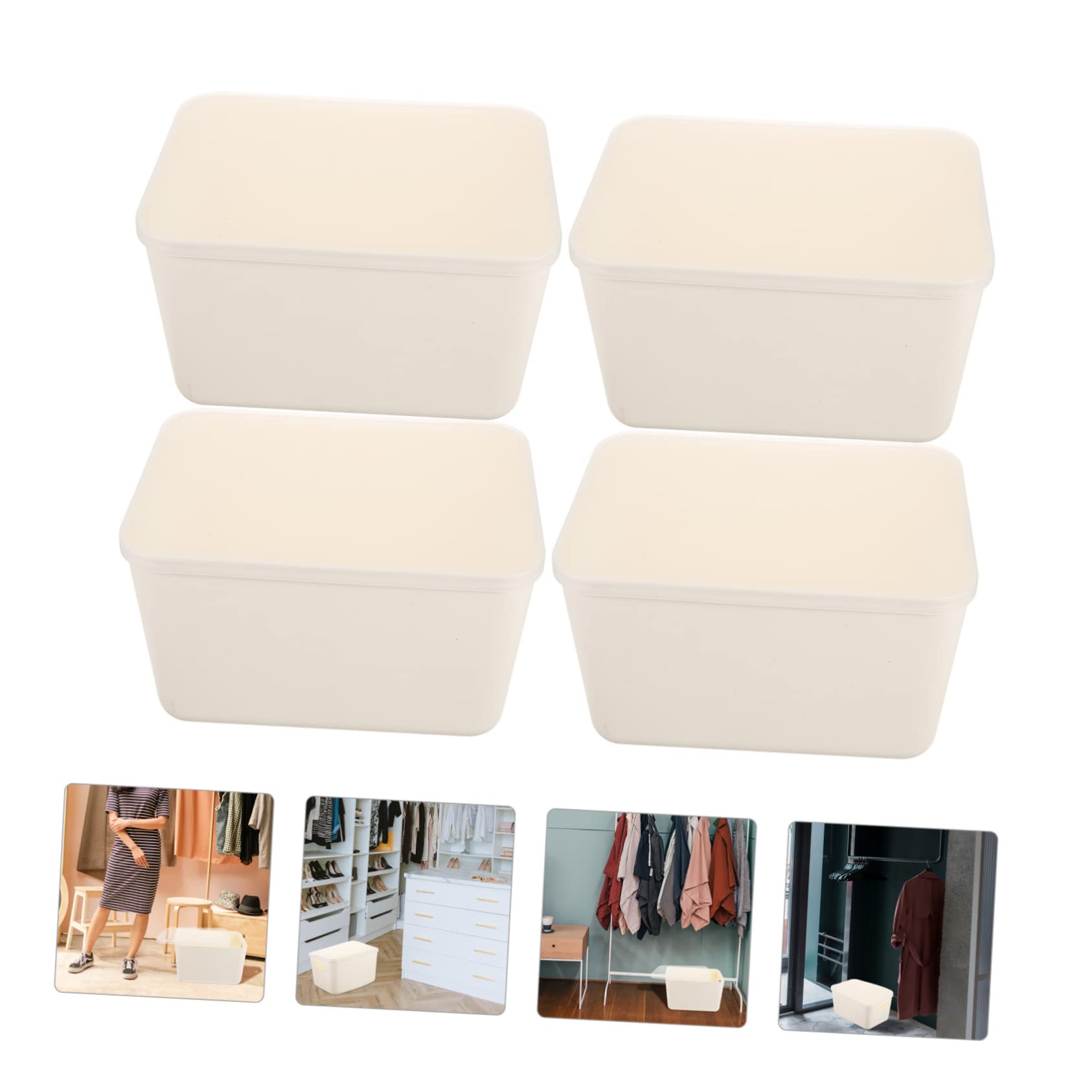 Ciieeo Boîte de Rangement pour Placard 4 Pièces en Pp Blanc avec Couvercle