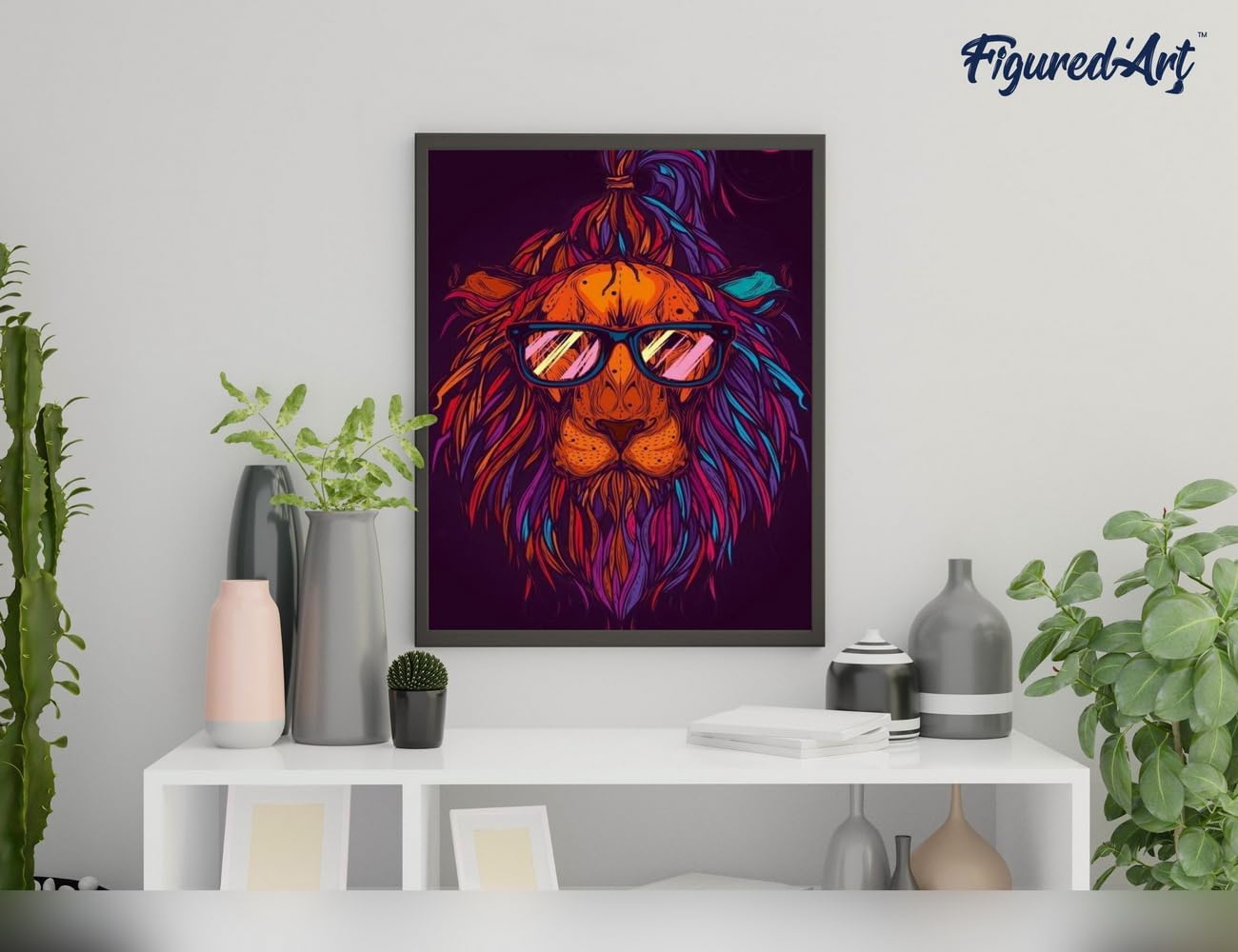 Figured'Art Peinture Par Numéros – Couple Lion Et Lionne – 40x50 Cm Toile Roulée – Kit Complet Acrylique, 3 Pinceaux, Pots – Loisir Créatif Anti-Stress