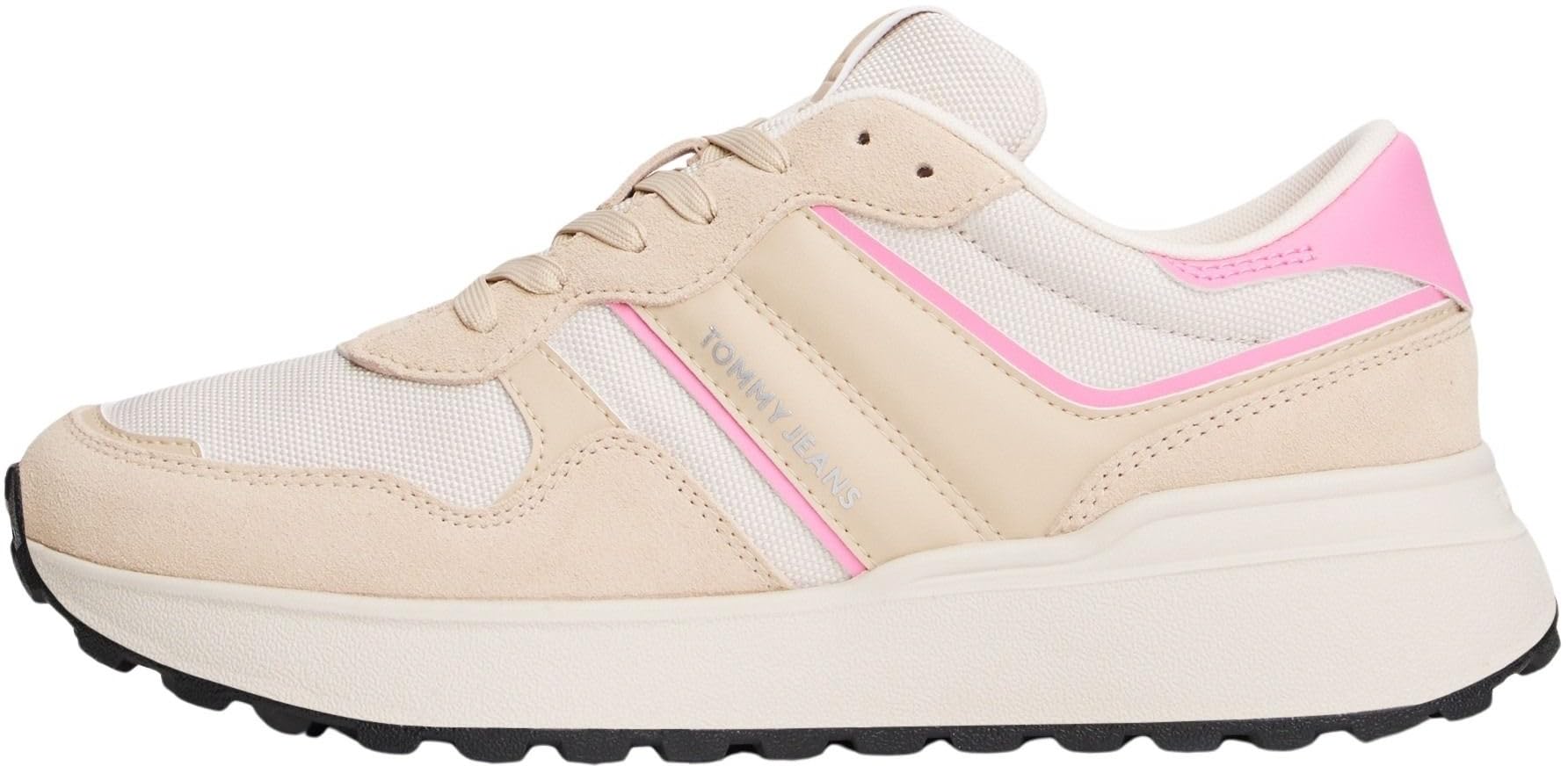 Tommy Hilfiger Women's White Clay/Synthetic Blush Suede Cleat Mixed Texture Trainers