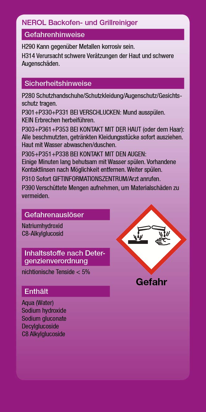 NEROL Backofenreiniger und Grillreiniger │ höchste Reinigungskraft gegenüber alten, eingebrannten Fetten, Harzen und Verkrustungen │5 Liter Kanister