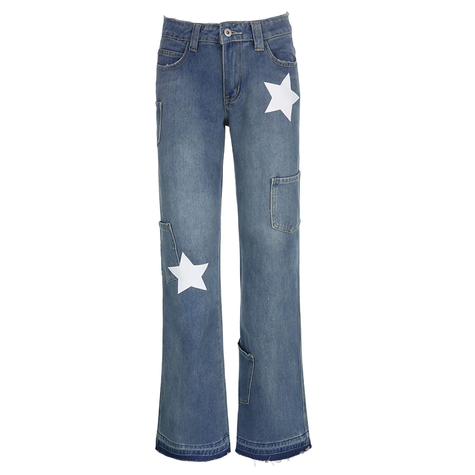 Damen Y2K Low Rise Straight Wide Leg Hose Ästhetische Baggy Pants Grunge Denim Schlaghose Harajuku Flare Jeans