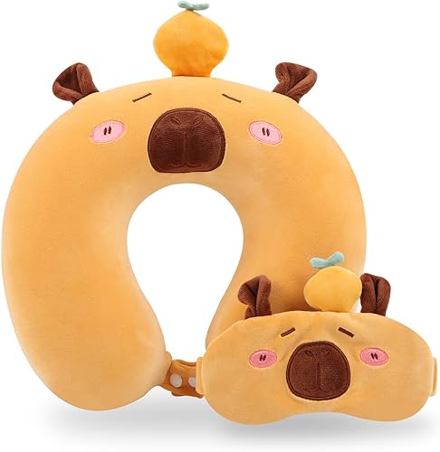 Vista 31 de Almohada de viaje, almohada de viaje para niños con máscara de ojos para dormir, almohada de espuma viscoelástica suave para niños y niñas, Ajolote