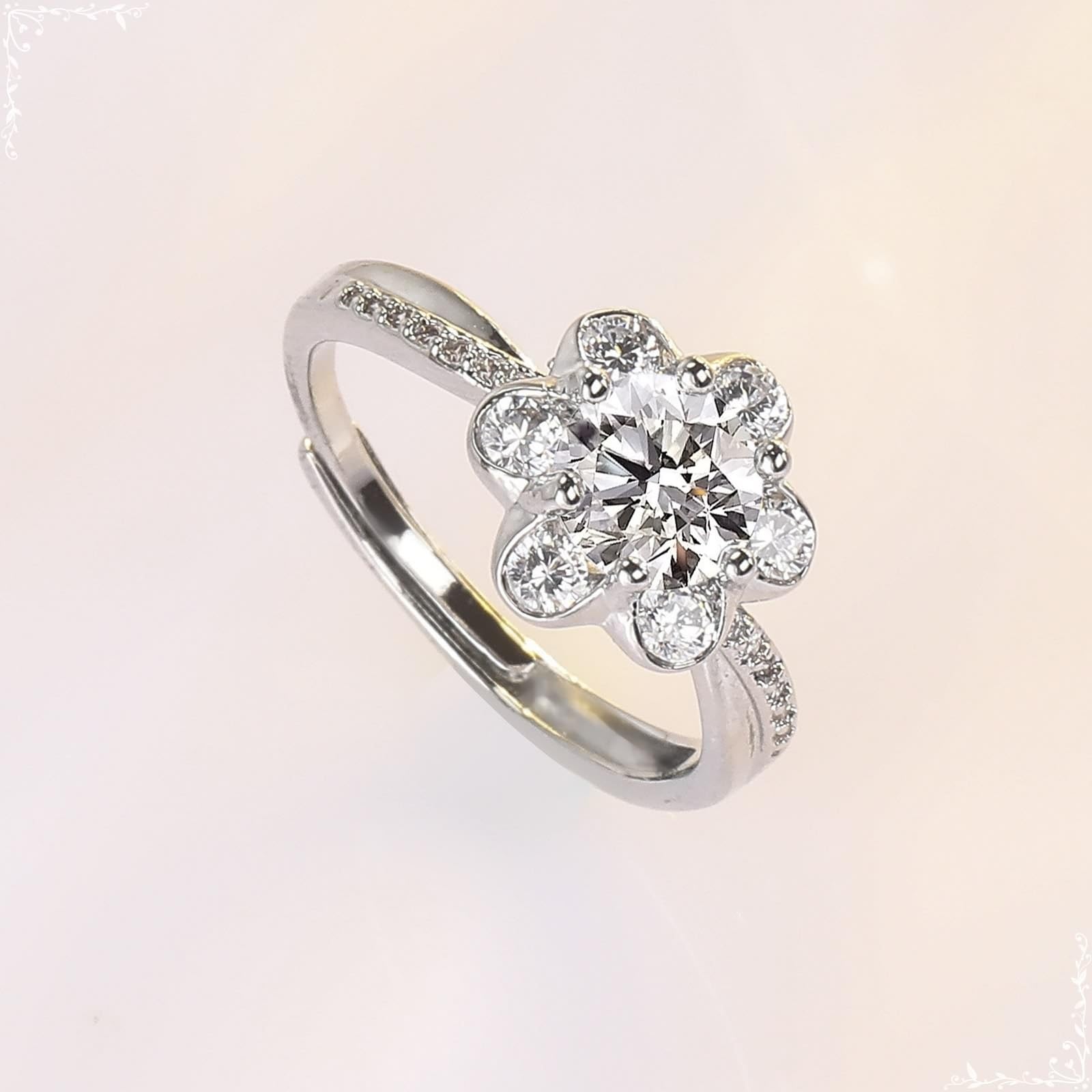 Wycian Pierścionek Moissanite dla kobiet pierścionki zaręczynowe białe złoto 18K kwiat z cyrkonią rozmiar H 1/2 moda dla siostry rocznica biżuteria