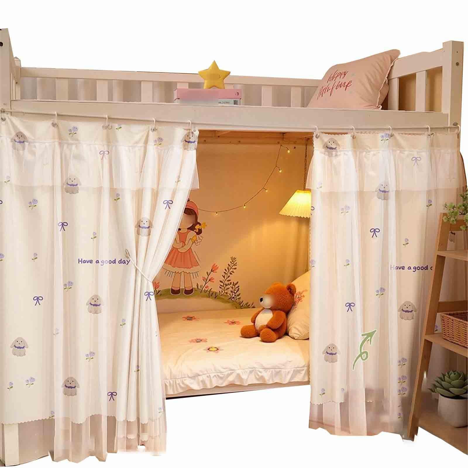 HAJHI Students Dormitories Bunk Bed Curtains with Sheer Bottom Top Loft Bed Curtains Blackout Decorative Bunk Bed Tent Dust-Proof Privacy(3 curtains,1.35m,D)