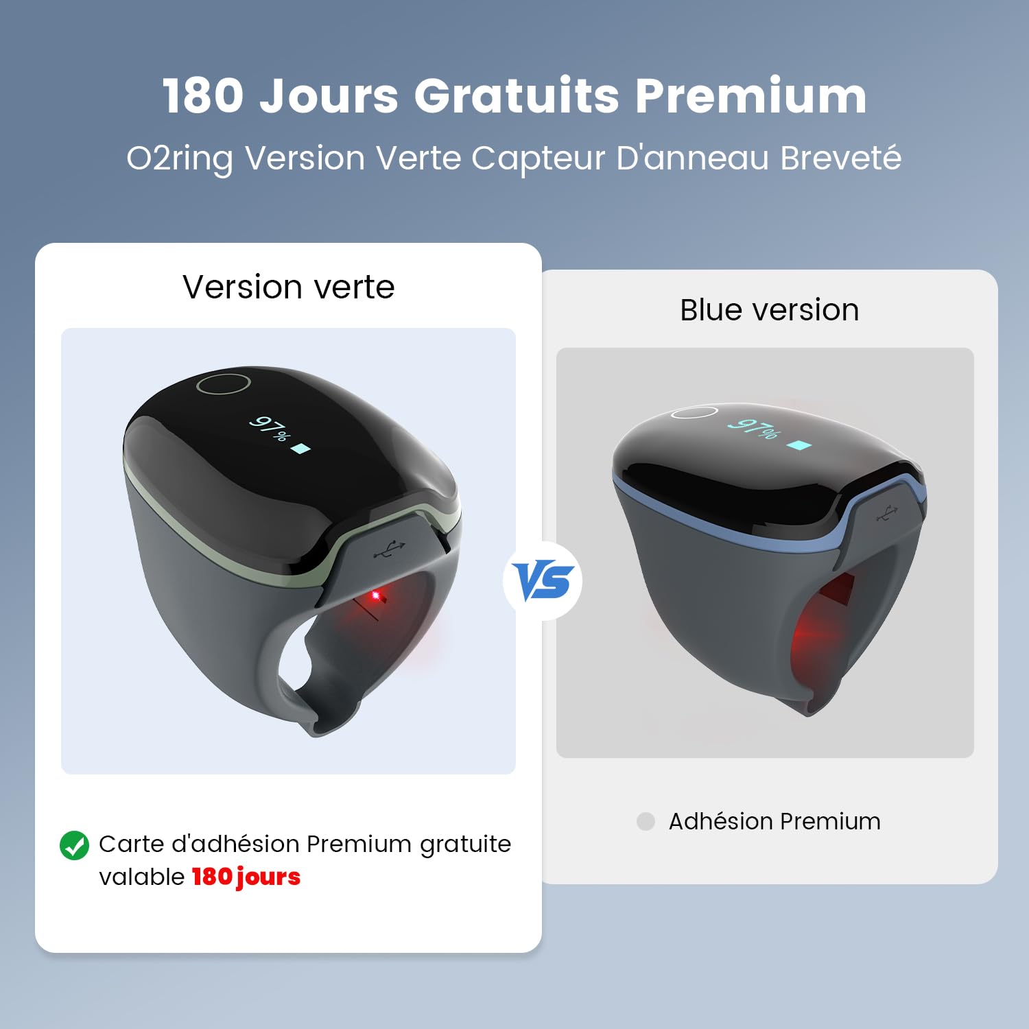 ViATOM O2ring oxymètre Bluetooth, oxymètre de pouls au bout des doigts pour une surveillance continue la nuit, oxymètre de sommeil pour mesurer la SpO2 & la fréquence cardiaque (vert)