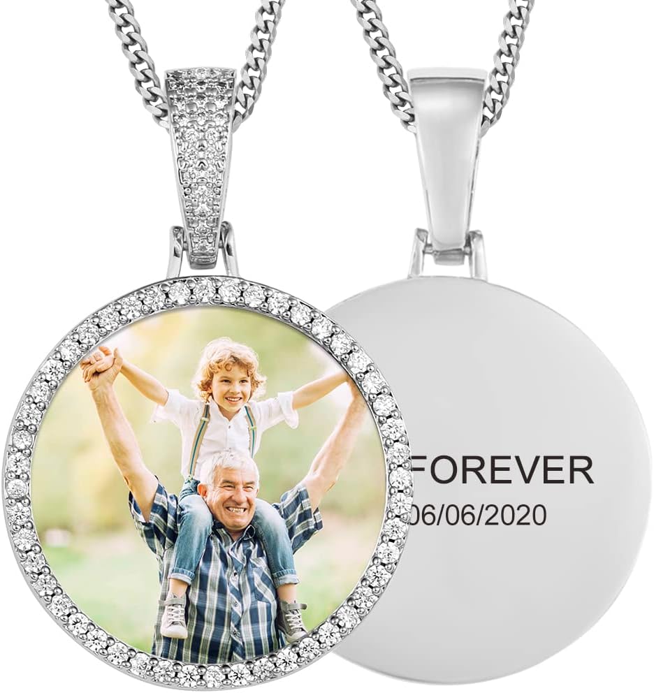 TUHE Custom Picture Necklace Personalized Photo Pendant Gold Silver Memory Customized Picture Chains For Men Women Hip Hop Iced Out Engraved Name Necklaces Medallion Rip Chain