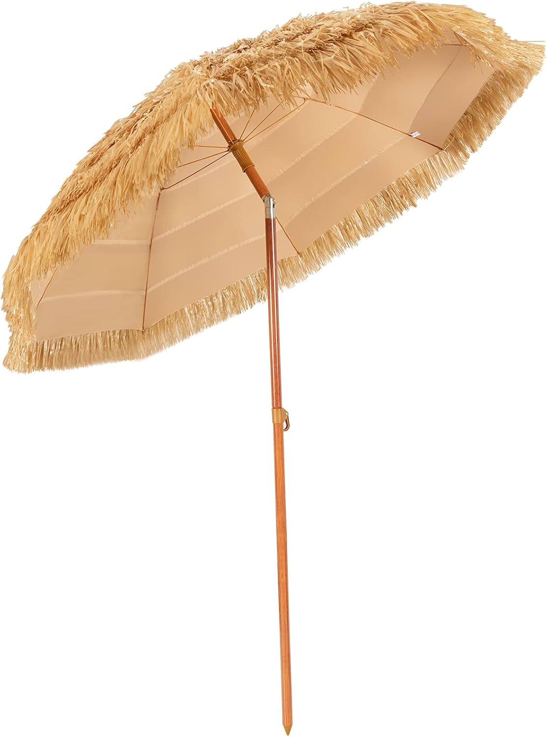 Tangkula 6.5Ft Tiki Patio Umbrella, Hawaiian Style Outdoor PE Grass Umbrella with Tilt Adjustment, 8 Ribs, Portable Thatched Beach Umbrella for Garden, Yard, Poolside