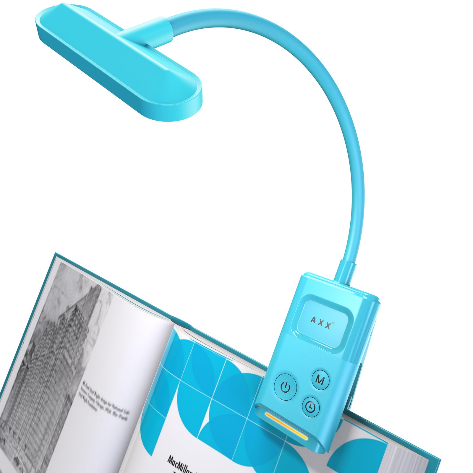 AXX Lampada da lettura ricaricabile per bambini, con clip, a batteria, 1000 mAh, timer da 30/60 minuti, accessori di illuminazione per auto da viaggio di notte, blu nebbioso