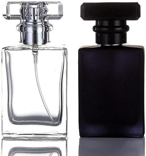 Paquete de 2  Botella de perfume recargable de vidrio de pedernal de 1.0fl oz, botella vacía cuadrada portátil atomizador de colonia con aplicador