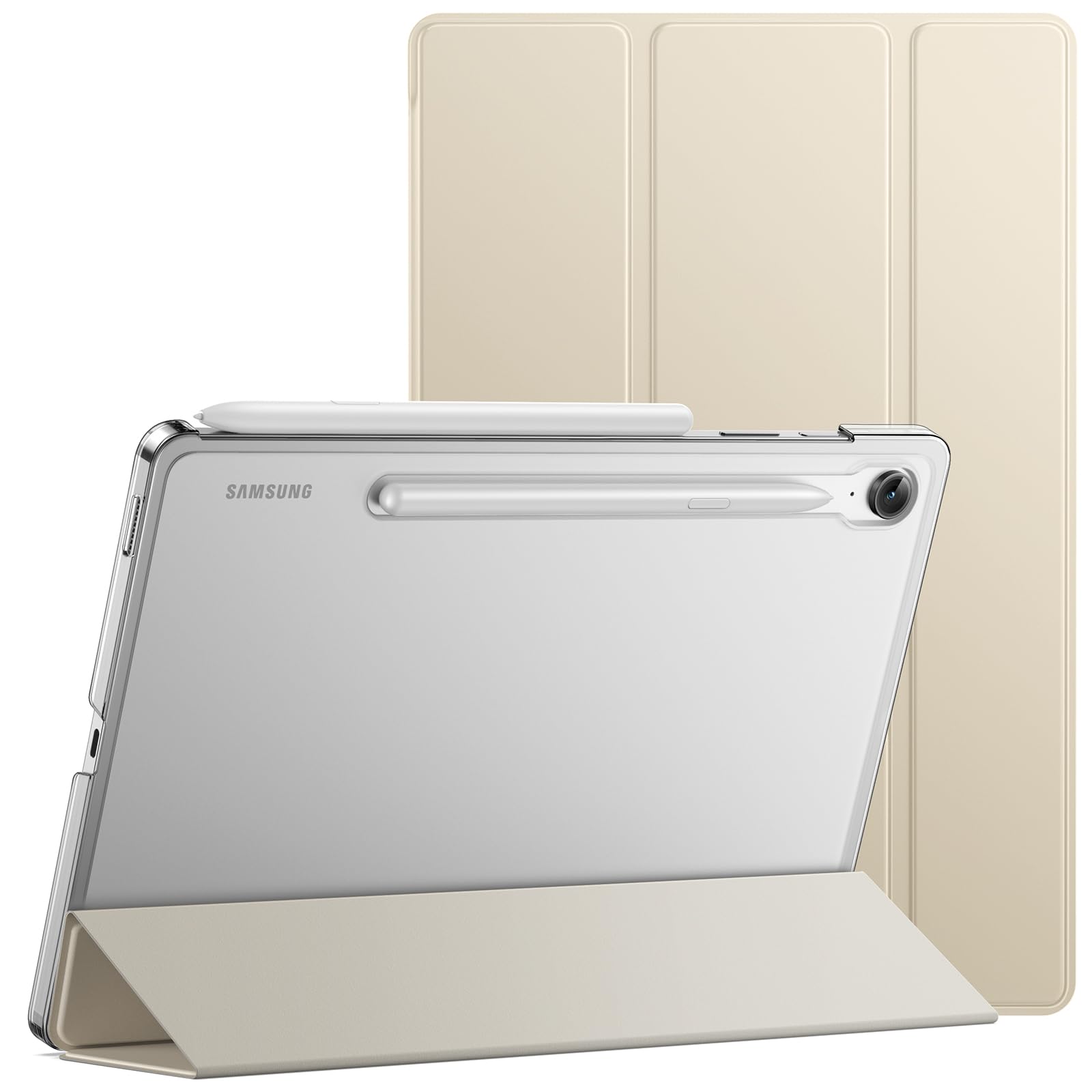JETech Case for Samsung Galaxy Tab S10 FE / S9 FE 10.9-Inch, Slim Translucent Back Tri-Fold Stand Protective Tablet Cover, Support S Pen Charging, Auto Wake/Sleep (Beige)