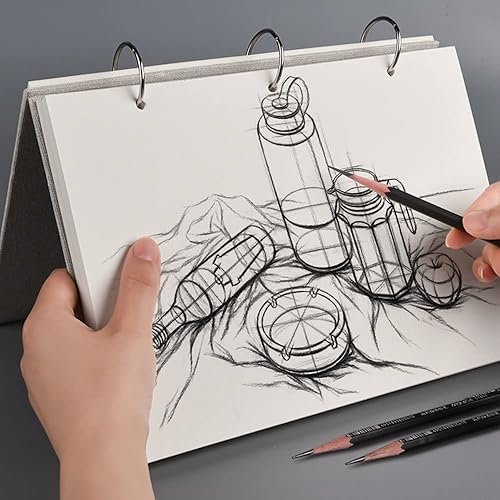 Cuaderno de dibujo de hojas sueltas recargable, cuaderno de bocetos en espiral, cuaderno de bocetos de lino, tapa dura, 120 páginas, 160 GSM (L)