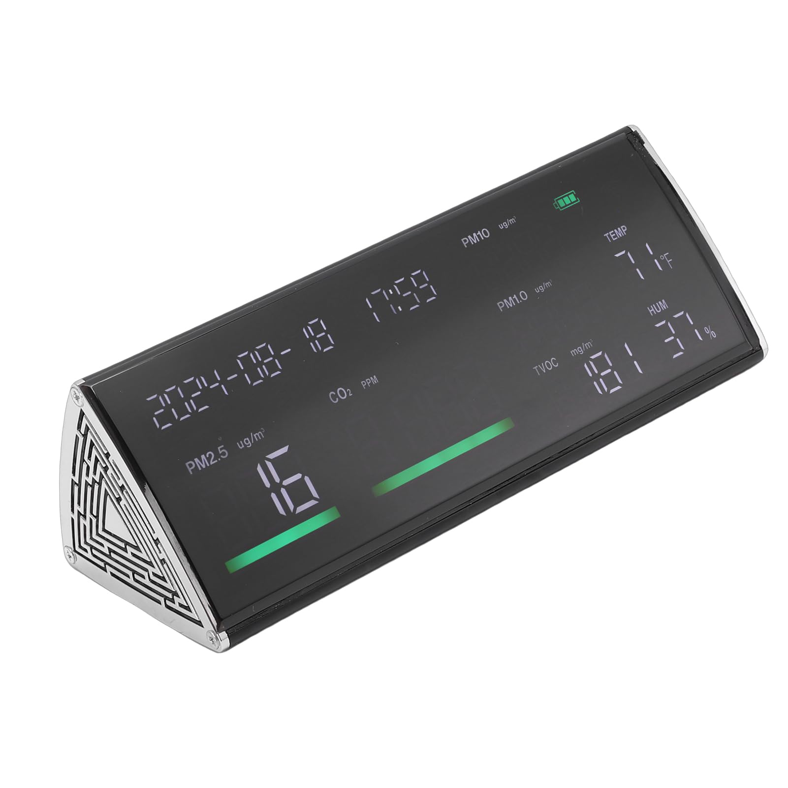 Jeffergarden Monitor della qualità Dell'aria Interna Rilevatore di CO2 PM2.5 PM10 PM1.0 TVOC Tester con Sensore a Infrarossi NDIR Batteria da 5000 MAh per Auto da Ufficio (BLACK)