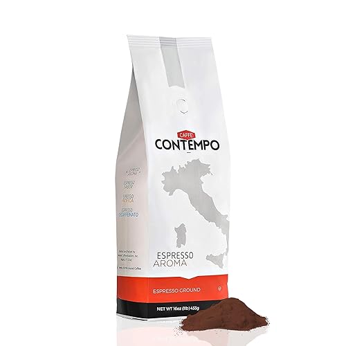 CAFFÉ CONTEMPO Espresso molido de estilo italiano, mezcla de aroma, molido fino de 1 libra, tostado oscuro, recién tostado, perfecto para café Moka
