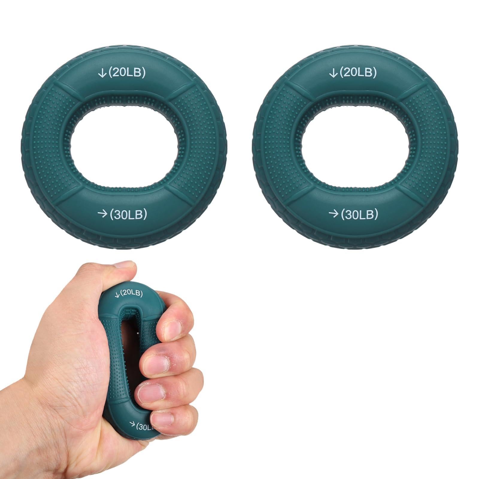 YELARXI Silicone Ring Grip Strength Trainer with Finger Extension Band, Hand Grip Strengthener Forearm Trainer Kit 20-30LB & 4Pcs & Dark Blue/Green-For(Athletes/Climbing/Workout)