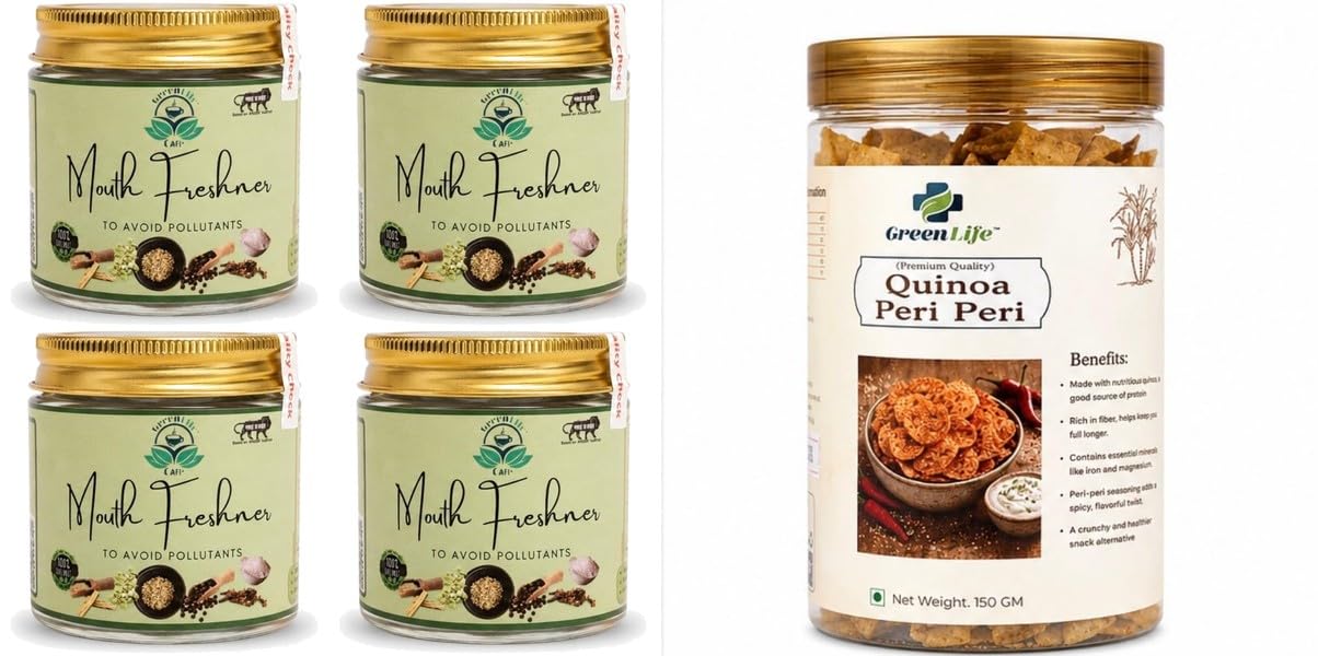 GREEN LIFE Digestive Mukhwas 50g | Saunf Mouth Freshener for Fresh Breath & After Meal Refreshment | Hygienically Packedpack of 4Quinoa Peri Chips | Spicy Baked Quinoa | 150g | Gr-image-30