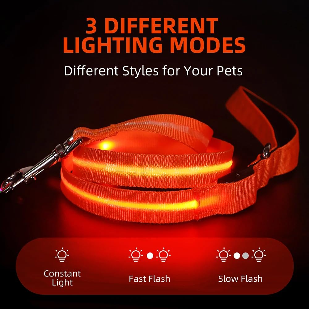 Le passeggiate notturne sono diventate più sicure, guinzaglio per cani a LED ultra luminoso | ricaricabile tramite USB | impermeabile | Durevole | 4 modalità di illuminazione e 3 colori |