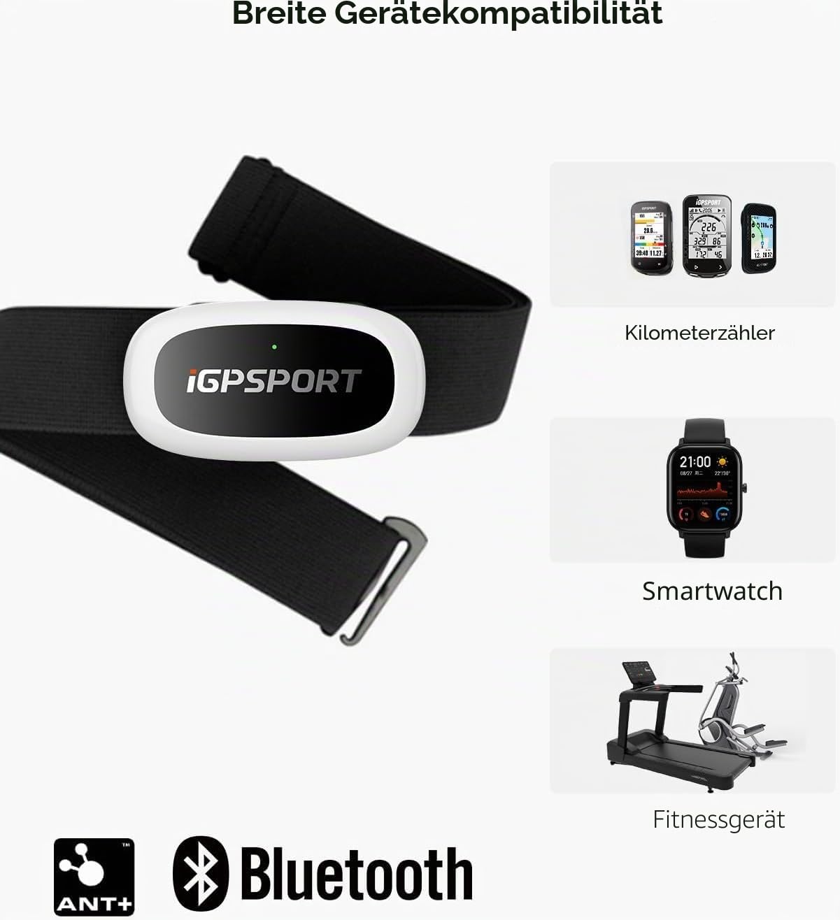 iGPSPORT HR40 Herzfrequenzmesser, Bluetooth & ANT+ mit Brustgurt für Laufen, Radfahren, Fitnessstudio, kompatibel mit Garmin Polar Wahoo