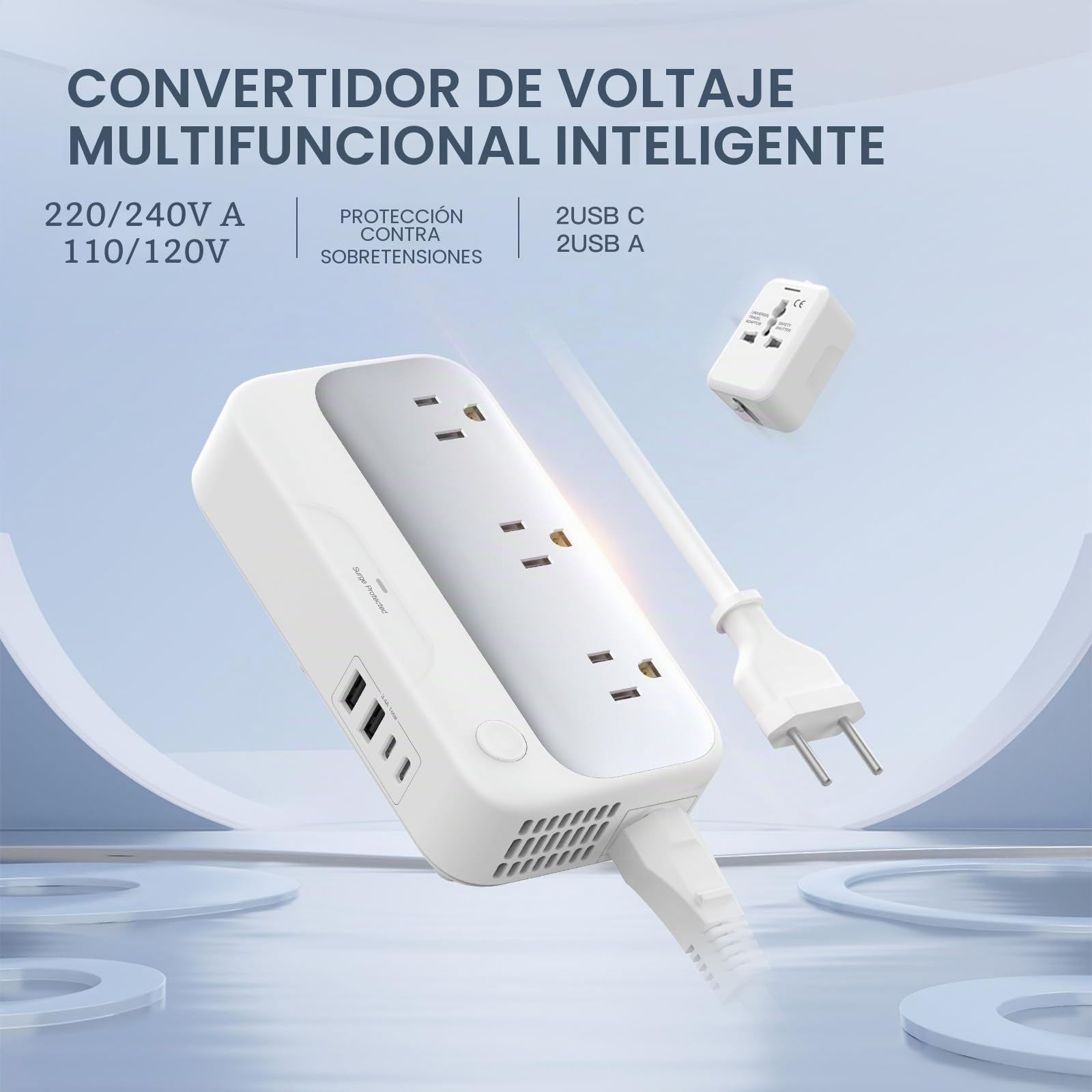 Convertidor de voltaje universal de nosotros a Europa, 220 V a 110 V Power Travel Converter Combo, adaptador europeo reductor de 250 W 220 a 110 para Reino Unido Italia, Transformador de viaje europeo