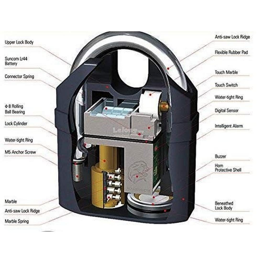 UGU ZONE 11 db Steel Security Anti-Theft Siren Alarm Lock Motor for Home, Bike, Shop, Garage Padlock with Smart Motion Sensor (Black) 4