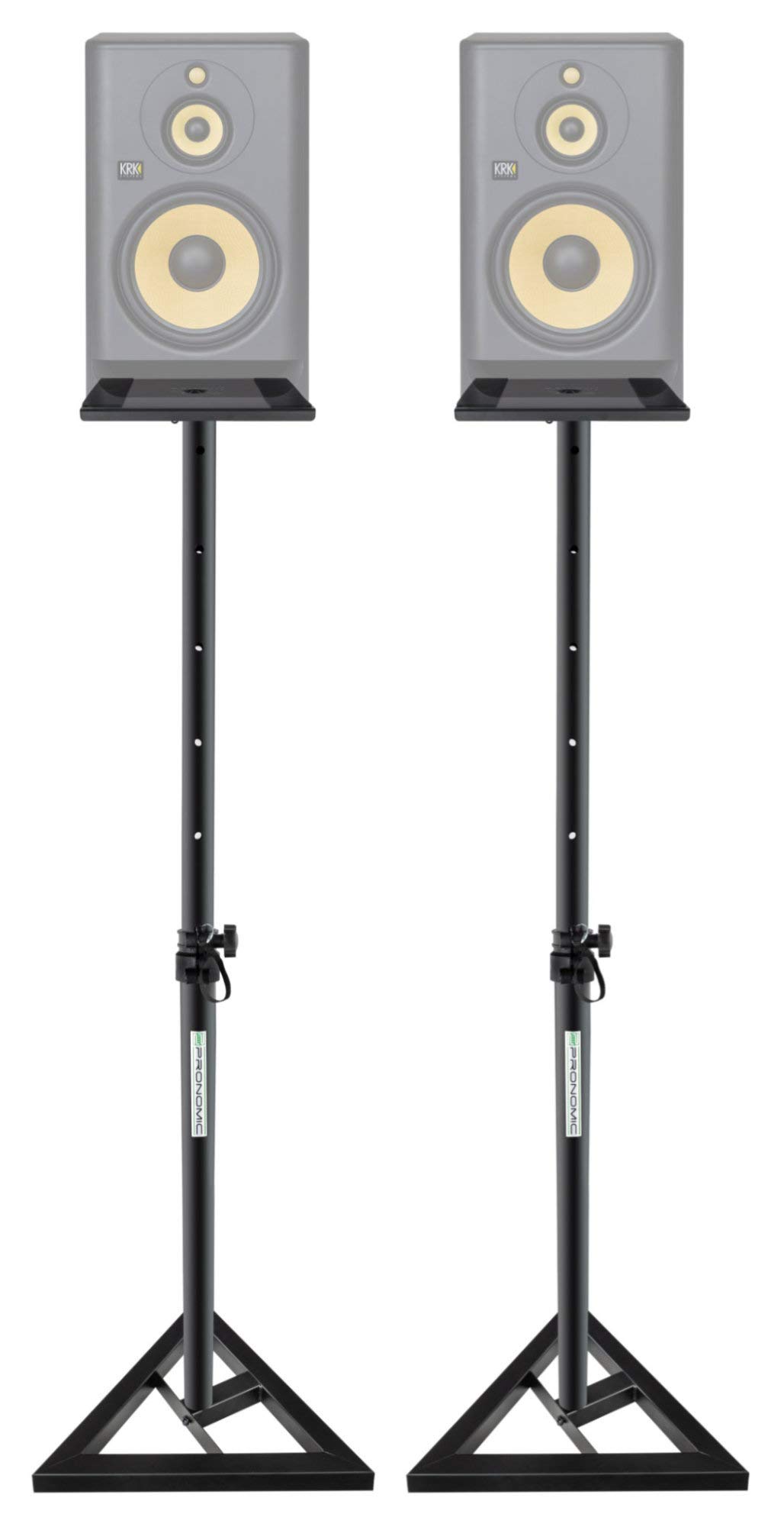 Pronomic SLS-10 2x Supporto per casse Studio Monitor- Altezza regolabile da 80 cm a 130 cm, base triangolare, piedini in gomma, piedini a spillo, acciaio, piastra di supporto con strisce gomma - Nera