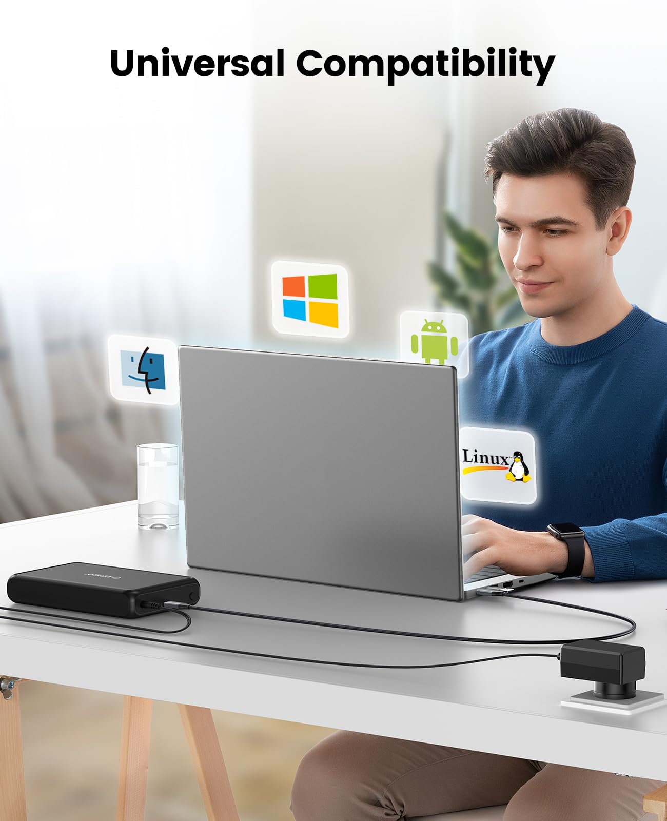 ORICO Festplattengehäuse 3.5 Zoll USB C 5Gbps Externes HDD Gehäuse für 2,5"/ 3,5" SATA HDD und SSD Maximal 20 TB, Unterstützt UASP, 12 V/2A Netzteil ABS (DDL35C3-Schwarz)
