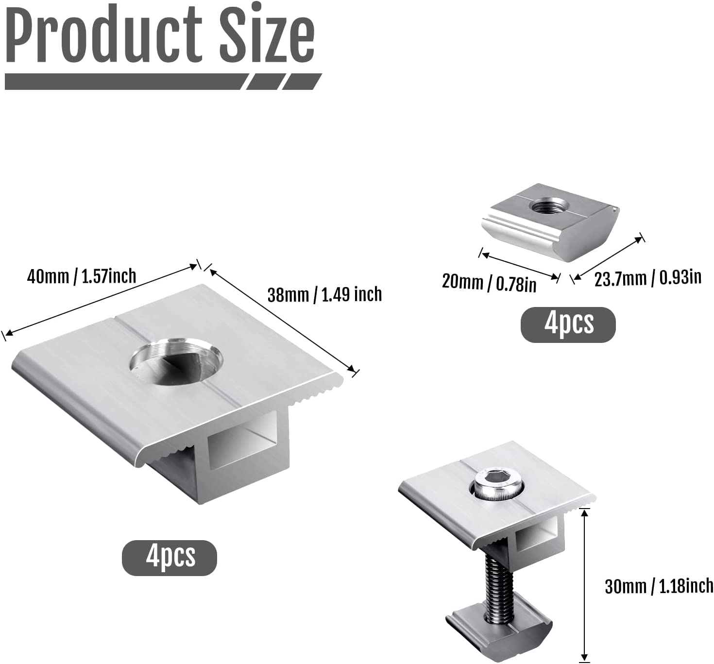 Kit De Fixation Pour Panneaux Solaires 30mm - 4 Pinces Centrales, 4 D'Extrémité, 2 De Terre M8 + 2 Serre-Câbles - En Alliage D'Aluminium - Pour Toit, Camping-car, Bateau