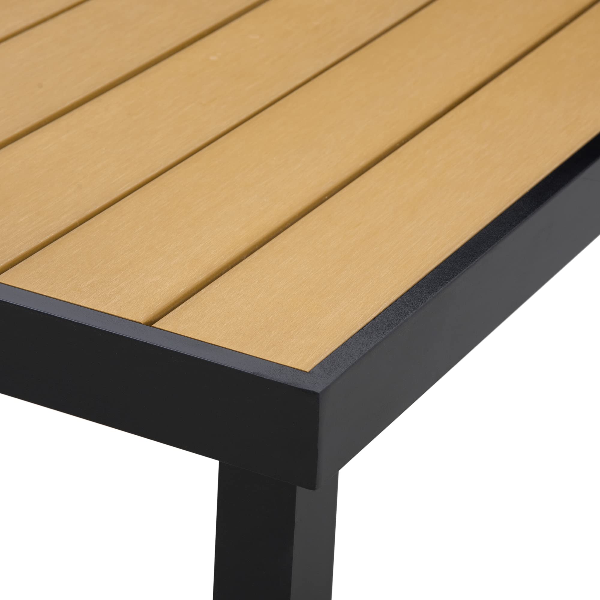 Outsunny Gartentisch für 6 Personen Esstisch Aluminiumtisch Gartenmöbel Loungemöbel pflegeleicht Kunststoff Natur+Schwarz 190 x 90 x 74 cm