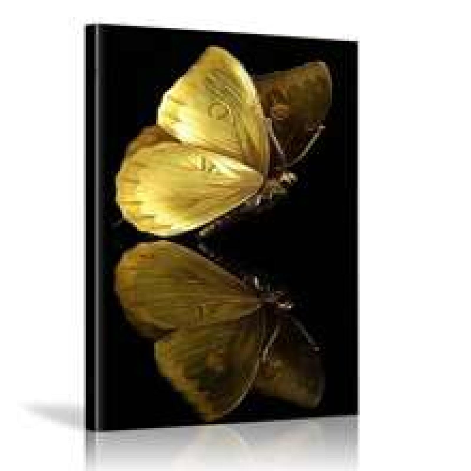 XINBAO Arte de pared con reflejo de mariposa, impresión de mariposa amarilla, impresiones artísticas en lienzo, carteles de animales para sala de estar, carteles de pintura de 70 x 90 cm con marco
