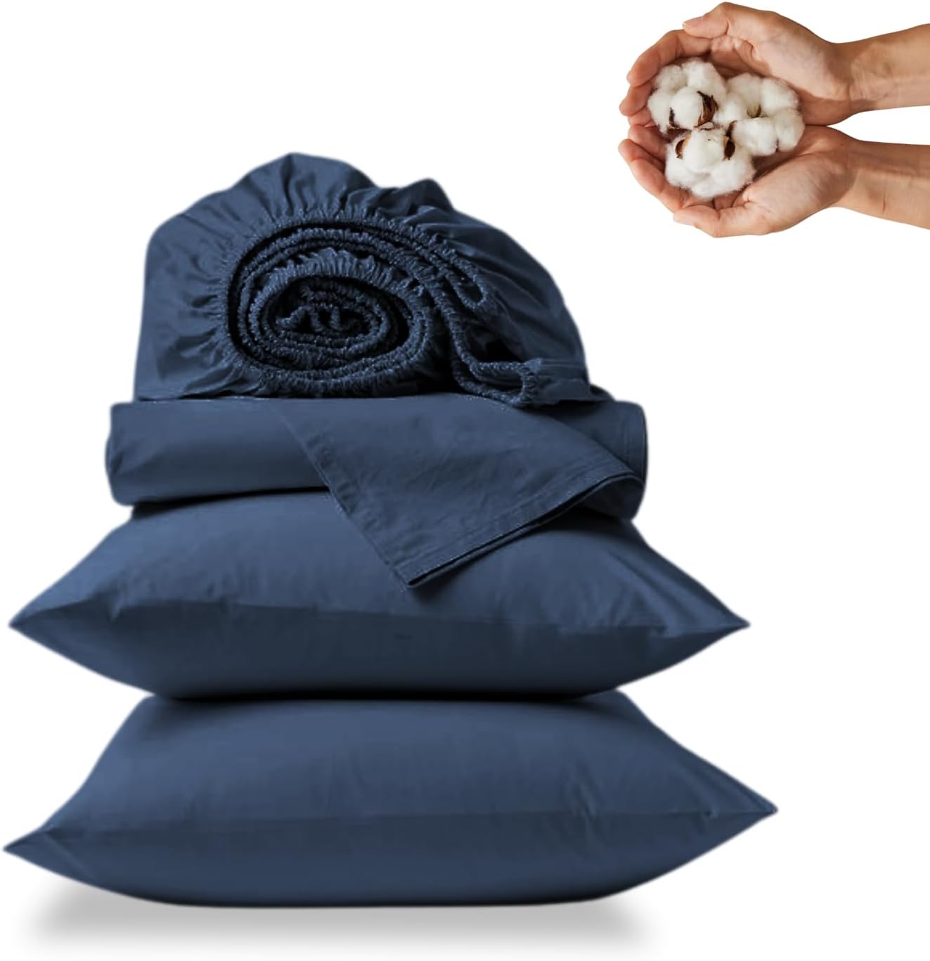 100% Egyptian Cotton Sheet Set – Soft & Breathable Long Staple Sateen - Includes 16 Inch Pocket Fitted Sheet, Flat Sheet & 2 Pillowcases (06 Navy Blue, King (U.S. Standard), 600)