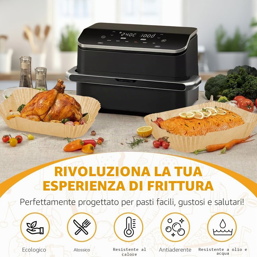 Carta Forno per Friggitrice ad Aria Cosori 10 Litri, 180 Pezzi Carta da Forno per Cosori Friggitrice ad Aria 10 Litri, Carta Pergamena Contenitori Friggitrice ad Aria Accessori
