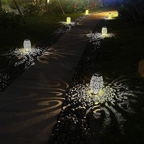 Vista 5 de esgarden Paquete de 2 faroles para exteriores mejorados de 15 lúmenes, regalos de jardinería, faroles solares para patio, luces colgantes