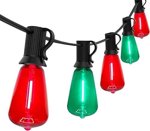 Tira de luces multicolor para exteriores de 50 pies, luces LED regulables de Navidad rojasverdes, impermeables con 25 bombillas LED ST38