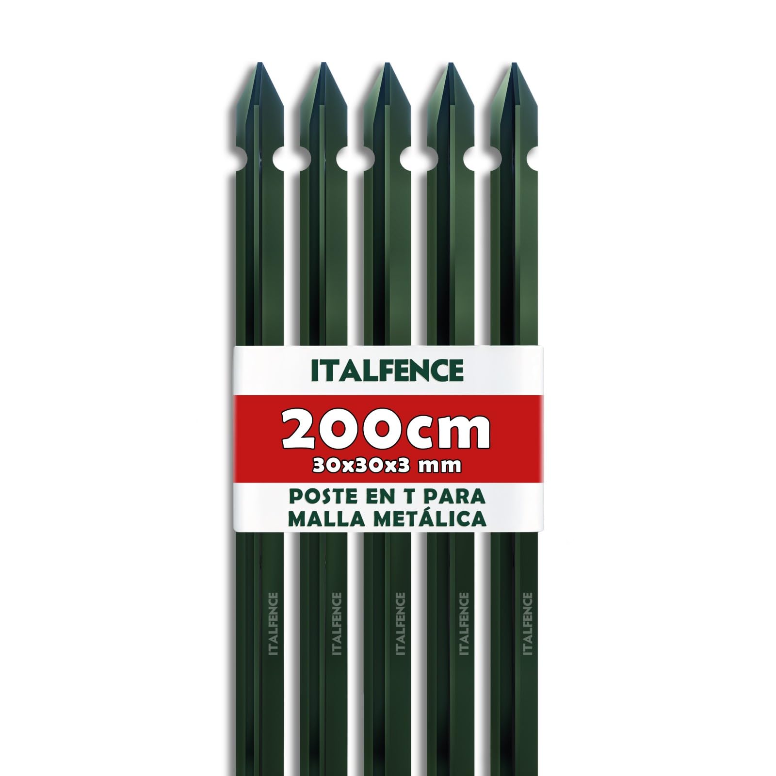 Poste T H200cm 30x30x3mm en hierro plastificado verde [5 piezas]