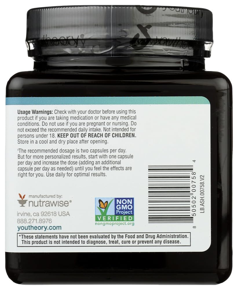 Youtheory Ashwagandha Dietary Supplement, Helps Reduce Stress, Gluten Free, 60 Vegetarian Capsules (Pack of 1) — Amazon image 3