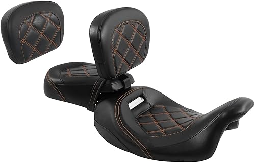 Miniatura 8 de SLMOTO Asiento de motociclista de perfil bajo para motocicleta, asiento de pasajero de 2 piezas para dos personas arriba y almohadilla de respaldo