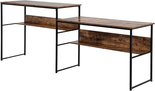 Miniatura 6 de Merax Oficina con estación de trabajo doble para dos personas, escritorio de computadora extra grande con estantes de almacenamiento abiertos, mesa