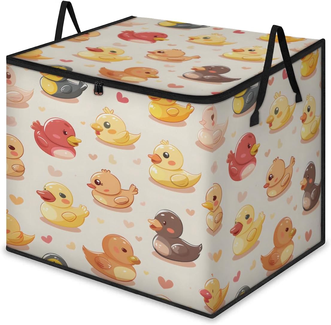 Honeybaby 214L Extra Large Comforter Storage Bag Colorful Ducks Storage Totes with Lids Waterproof Closet Organizer Folding Blanket Storage Bags for Clothes Bedding Pillows