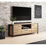 Gamme AKTIA – Mobilier Industriel Bois Naturel & Noir – Ensemble De Meubles Complet Moderne (Buffet, Meuble TV, Vitrine, Table Basse, Table Salon) (L 180 × H 65 × P 41 cm)