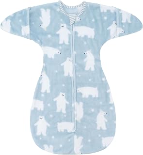 ZIGJOY Shark-Fin Transition Swaddle - 2.5 Tog Fleece Transition Sleep Sack 3-6 Months Warm Plush Baby Wearable Blanket with 2- Way Zipper for Winter Polar Bear