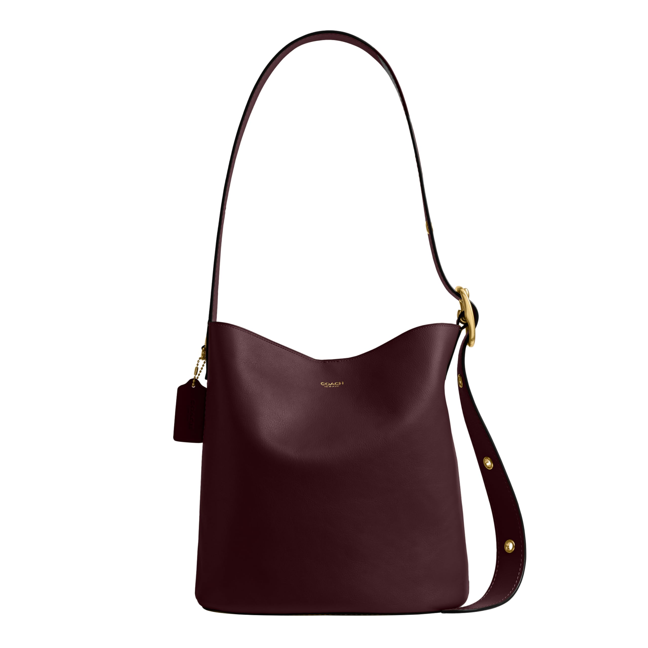 Photo 1 of COACH Natural Grain Leather Bleecker Bucket Bag, B4/Merlot