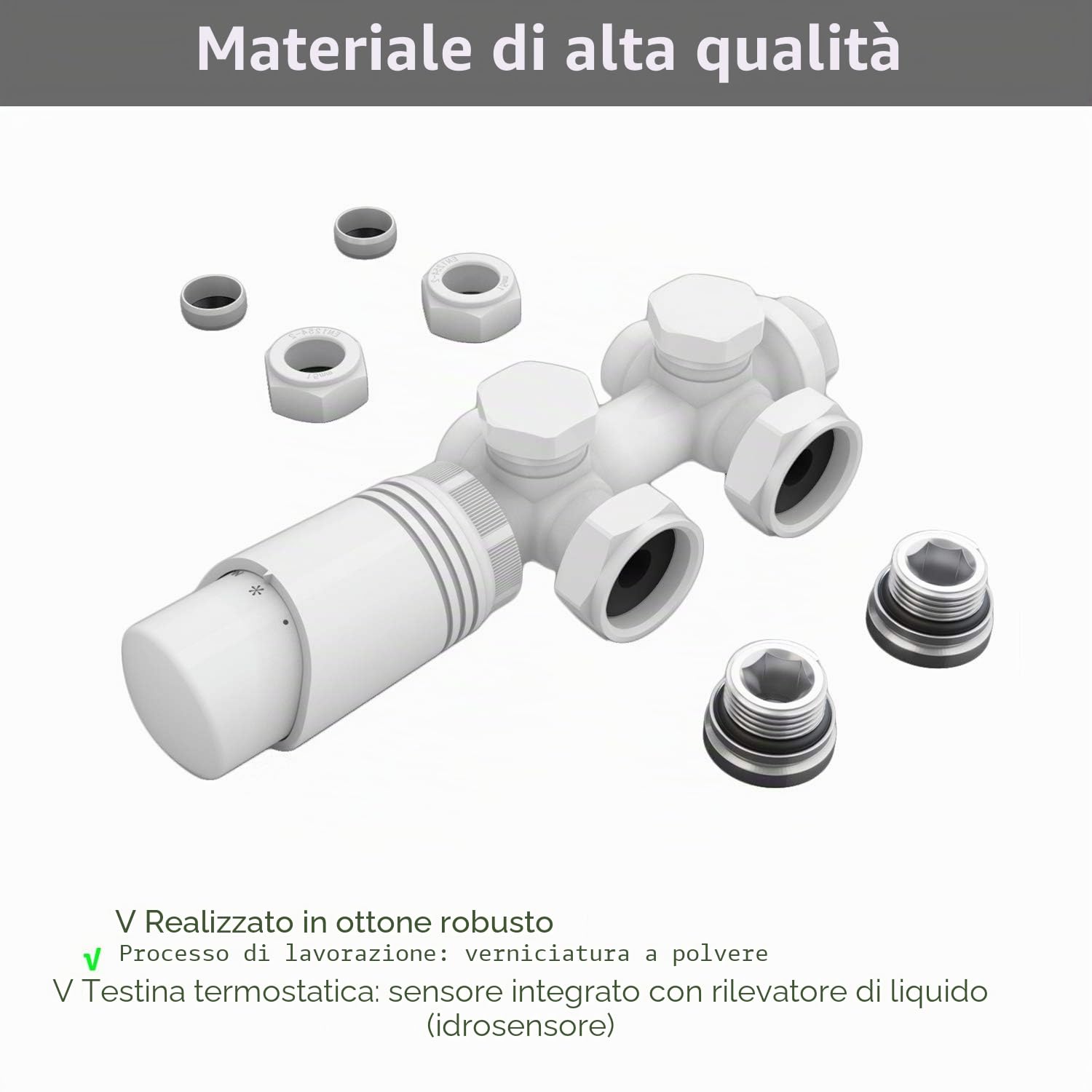 SONNI Valvola per Termosifone, Valvola di Radiatore o Riscaldamento, Termostato Bianco, per Connessioni Centrali da 50 mm, Componenti Accessori per Radiatore
