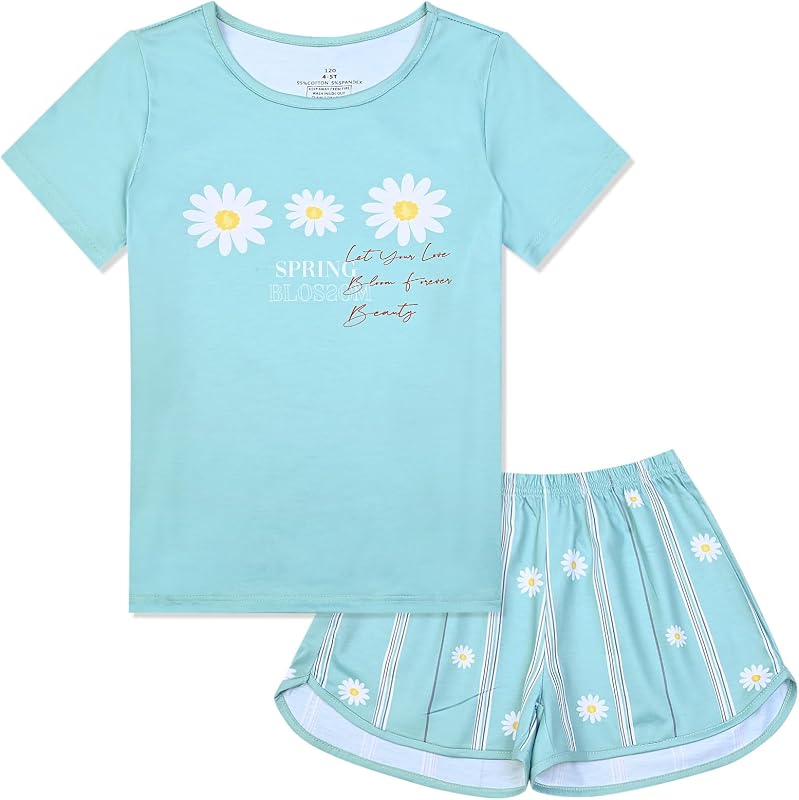 QPANCY Summer Pajamas for Girls Pjs Sets Short Sleeve Summer Sleep Night Shirt Clothes