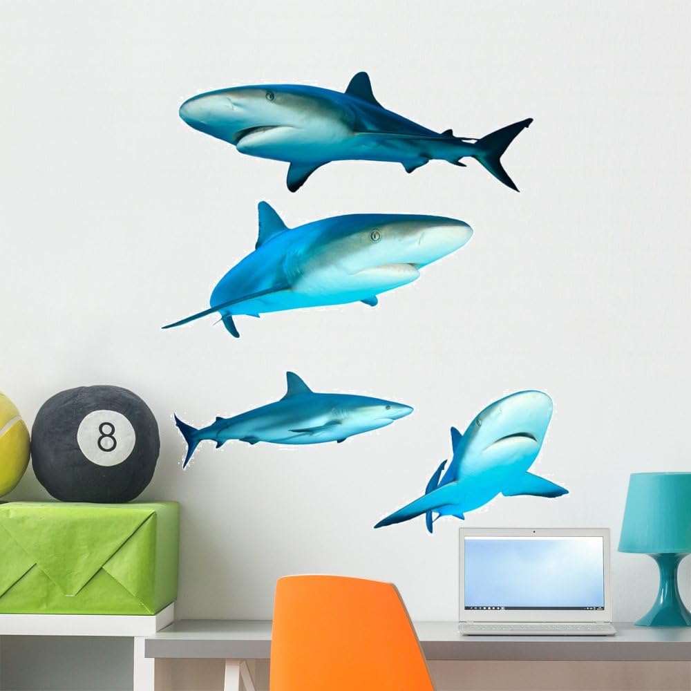 Wallmonkeys FOT-33602817-36 WM130947 Reef Sharks on White Background Peel and Stick Wall Decals, 36" H x 32" W-Large