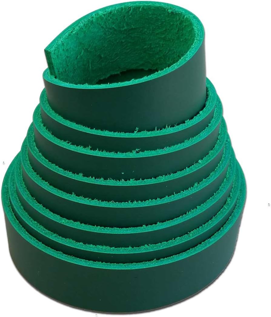Leather Strips 2 Inch Wide - Kelly Green Leather Straps up to 96 Inch Long – 6-7 oz. (2.4 – 2.8 mm) Latigo Leather Strips by Pitka Leather (2" x 24")