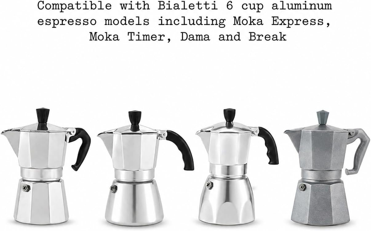 Univen 2.5" (64mm) Espresso Filter and Gasket Seals Compatible with Bialetti 6 Cup Aluminum Espresso Makers