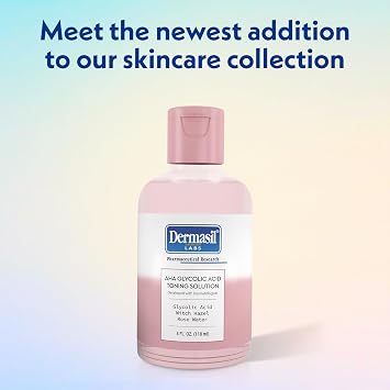 Dermasil AHA Glycolic Acid Toning Solution 3-Pack Exfoliating Toner for Face with Rose Water, Witch Hazel, and Hyaluronic Acid, 4 Oz Ea