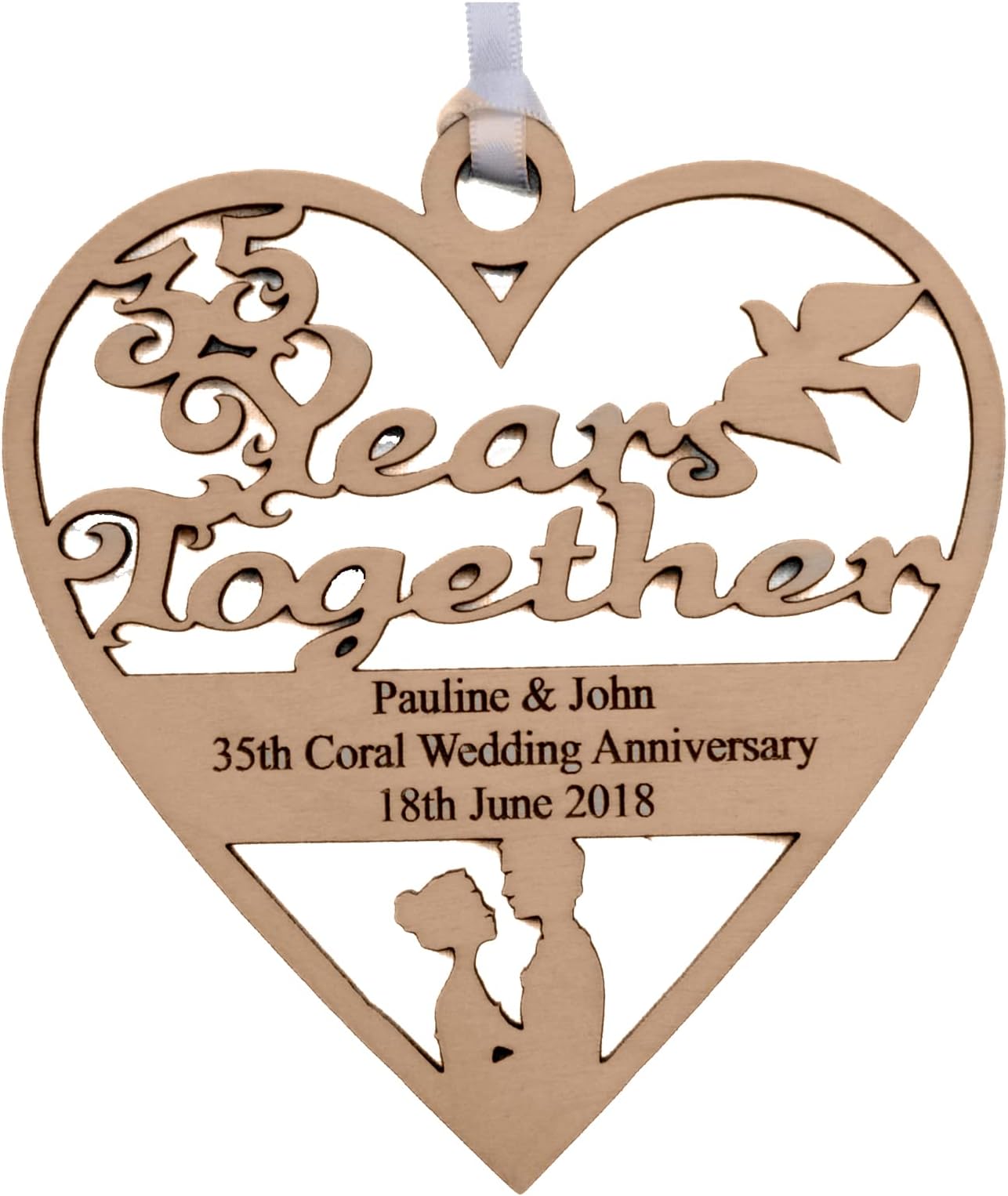 Personalised Wood Engraved 35 Years - Coral Wedding Anniversary Plaque – Engraved with The Wording of Your Choice