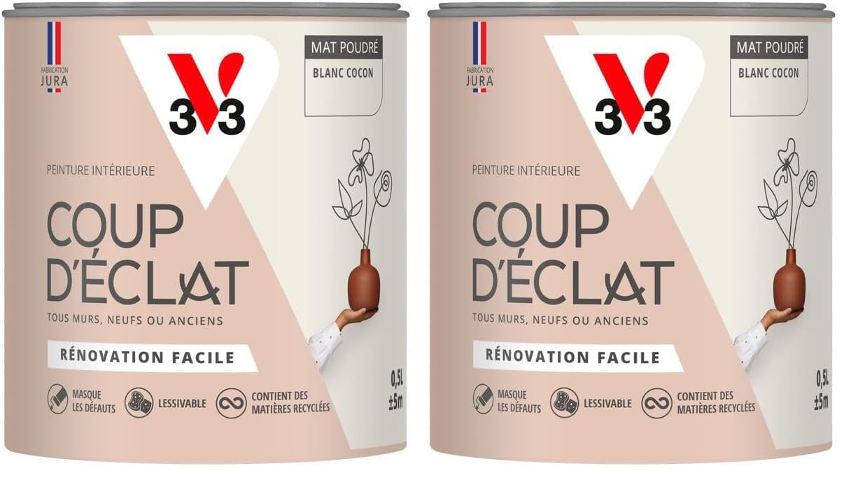 Peinture murale V33 Blanc cocon anti-reflets pour masquer les traces