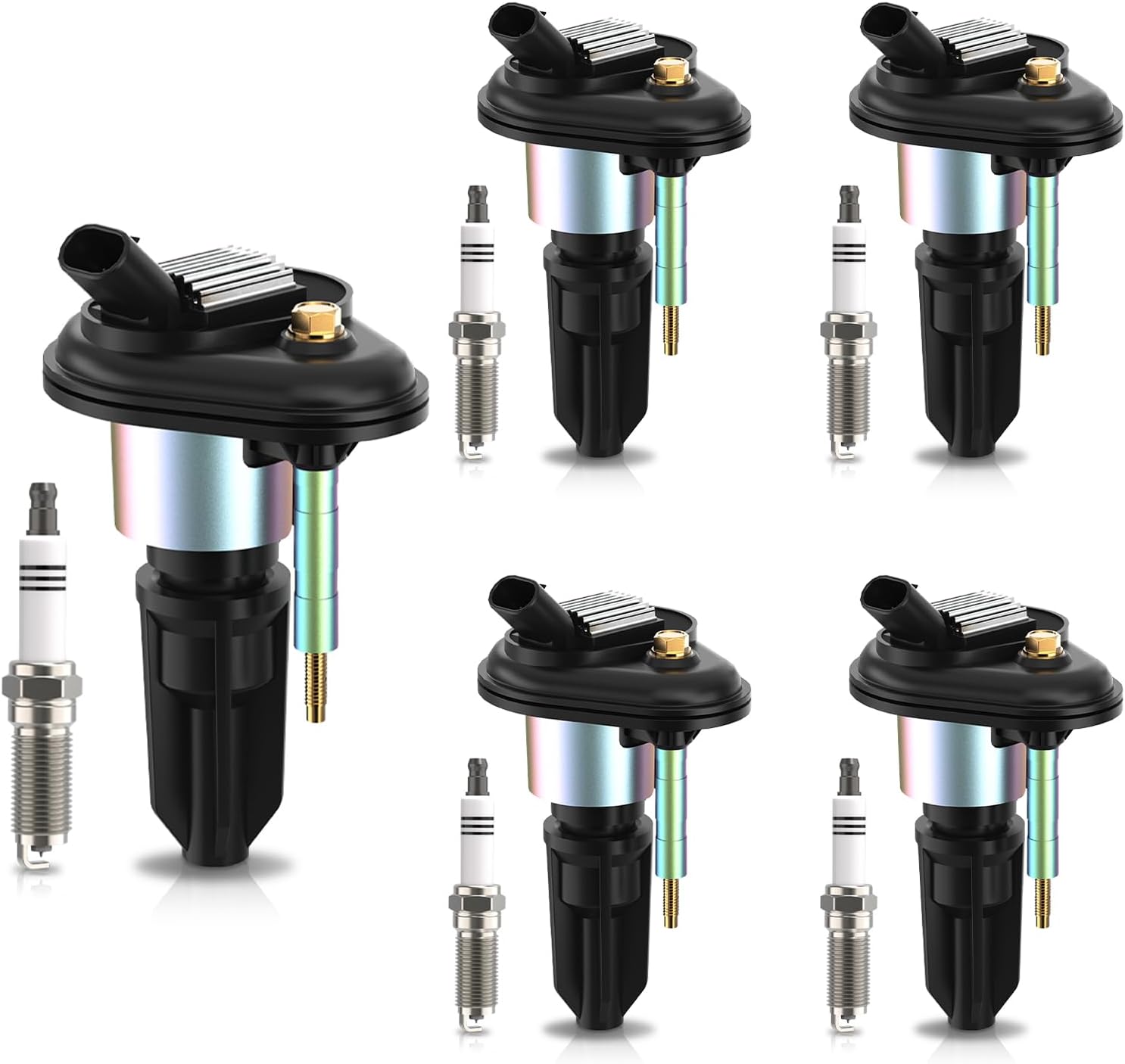 Set of 5 Ignition Coil Pack and Iridium Spark Plugs Compatible with Chevy Colorado GMC Canyon Hummer H3 Isuzu i280 i290 i350 i370 2004 2005 2006 2007 2008 2.9L 3.5L 3.7L l4 l5 Replaces UF303 41-103